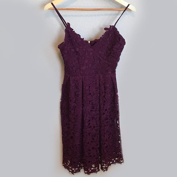 LOVE...ADY Lace Dress S Midi Spaghetti Fit Flare Wine Overlay 2/4 Aqua NWOT 50s - Picture 6 of 14